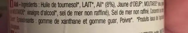 AIOLI PROVENCAL BIO ingredients label