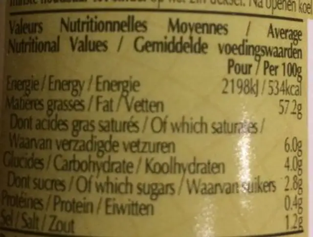 Mayonnaise Mediterraneenne nutrition facts table
