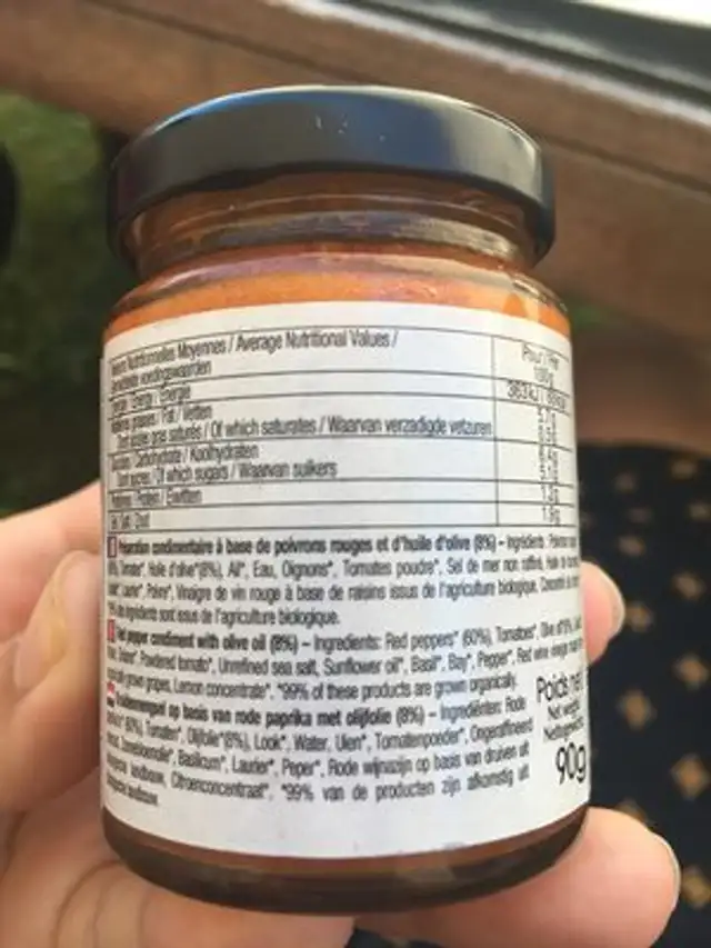 DELICE POIVRON ROUGE BIO ingredients label
