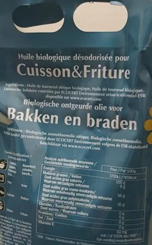 Huile Speciale Cuisson Et Friture Poche ingredients label