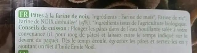 Pâtes Aux Céréales ingredients label