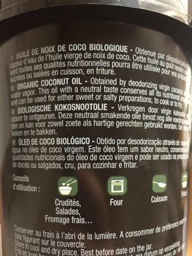 Huile De Coco Désodorisée ingredients label