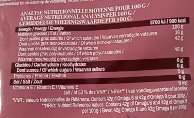 Huile de sésame nutrition facts table