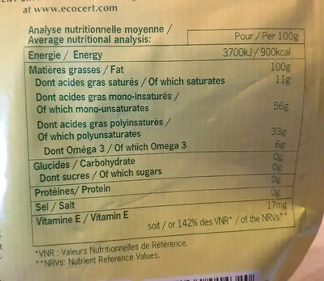 OMEGA 3 - 1,5L- Emile Noël nutrition facts table