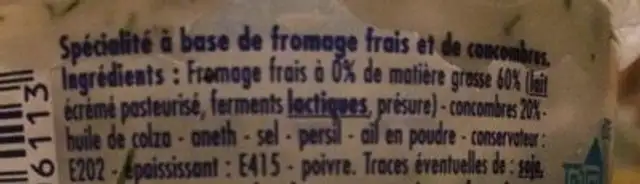Tzatziki Blini ingredients label