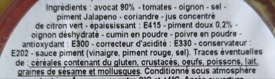 Guacamole Extra ingredients label