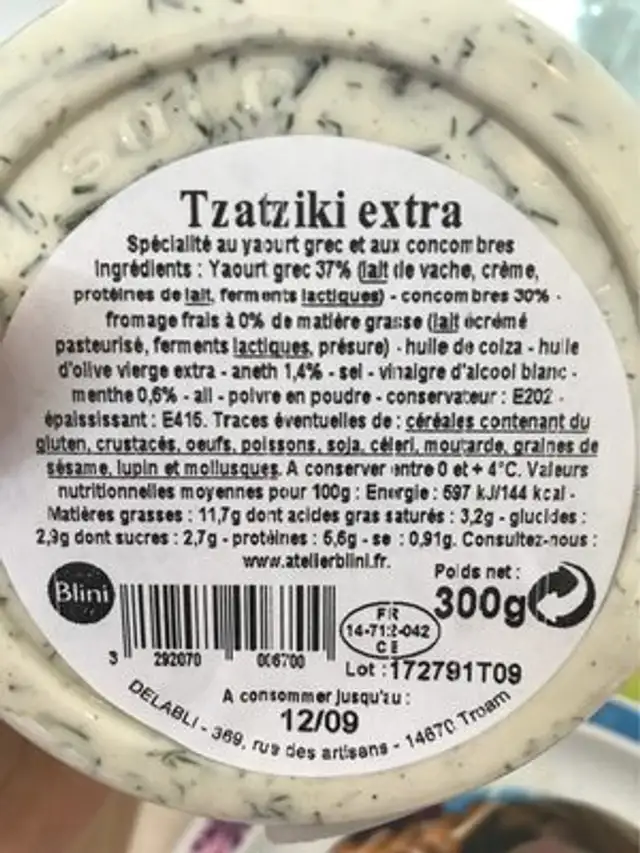Blini atelier tzatziki max nutrition facts table