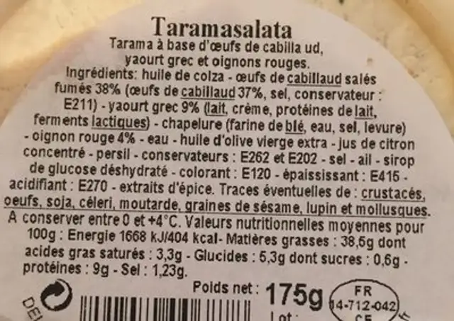 Taramasalata - L'Atelier ingredients label