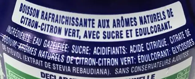Sprite Citron - Citron vert ingredients label