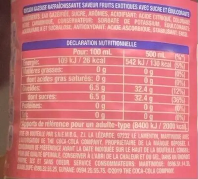 Fanta exotique nutrition facts table