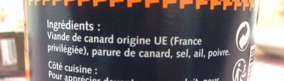 Rillettes de canard ingredients label