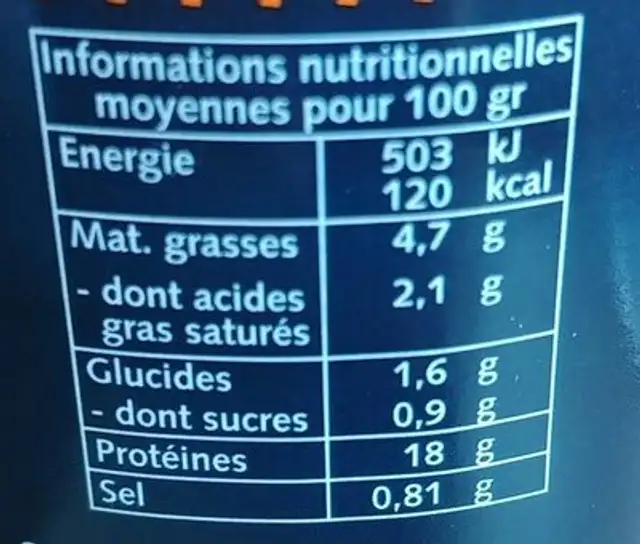 TRIPES CUISINEES nutrition facts table