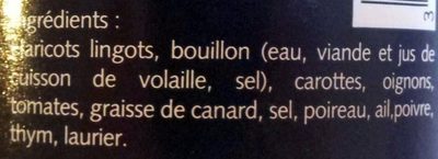 Haricots cuisinés ingredients label