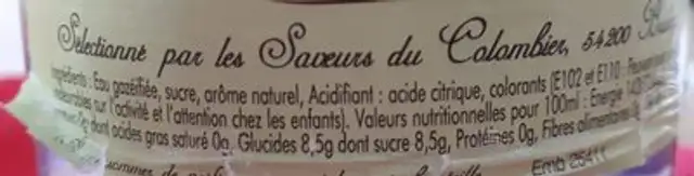 Limonade Artisanal ingredients label