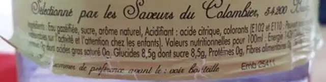 Limonade Artisanal nutrition facts table