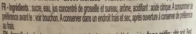 Sirop de groseille RIEME ingredients label