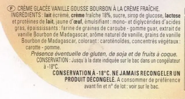 Vanille Gousse Bourbon ingredients label