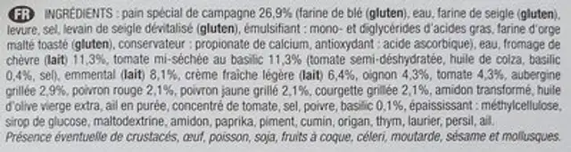 Tartine Campagnarde Légumes Chevre ingredients label