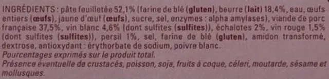Paté Lorrain ingredients label
