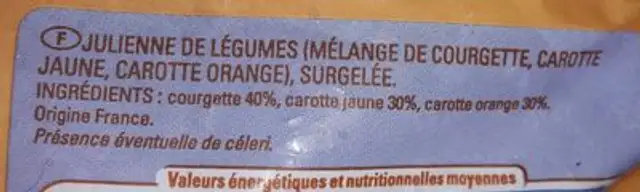 Julienne de légumes ingredients label