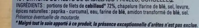 Filets de Cabillaud Panés ingredients label