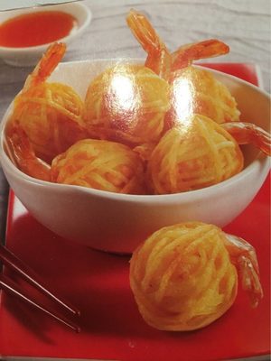 6 crevettes en fils de pomme de terre