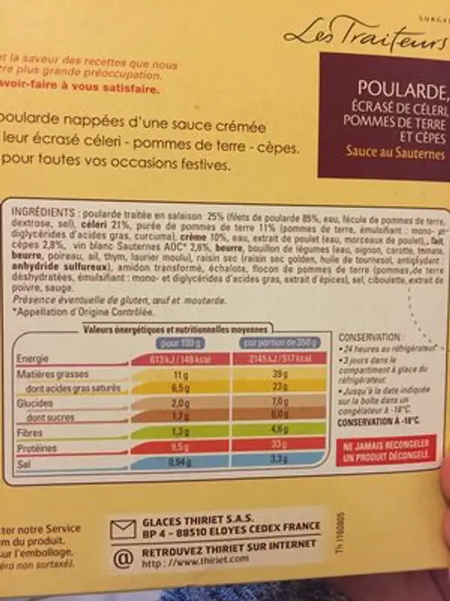 Poularde ingredients label