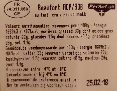 Beaufort ingredients label