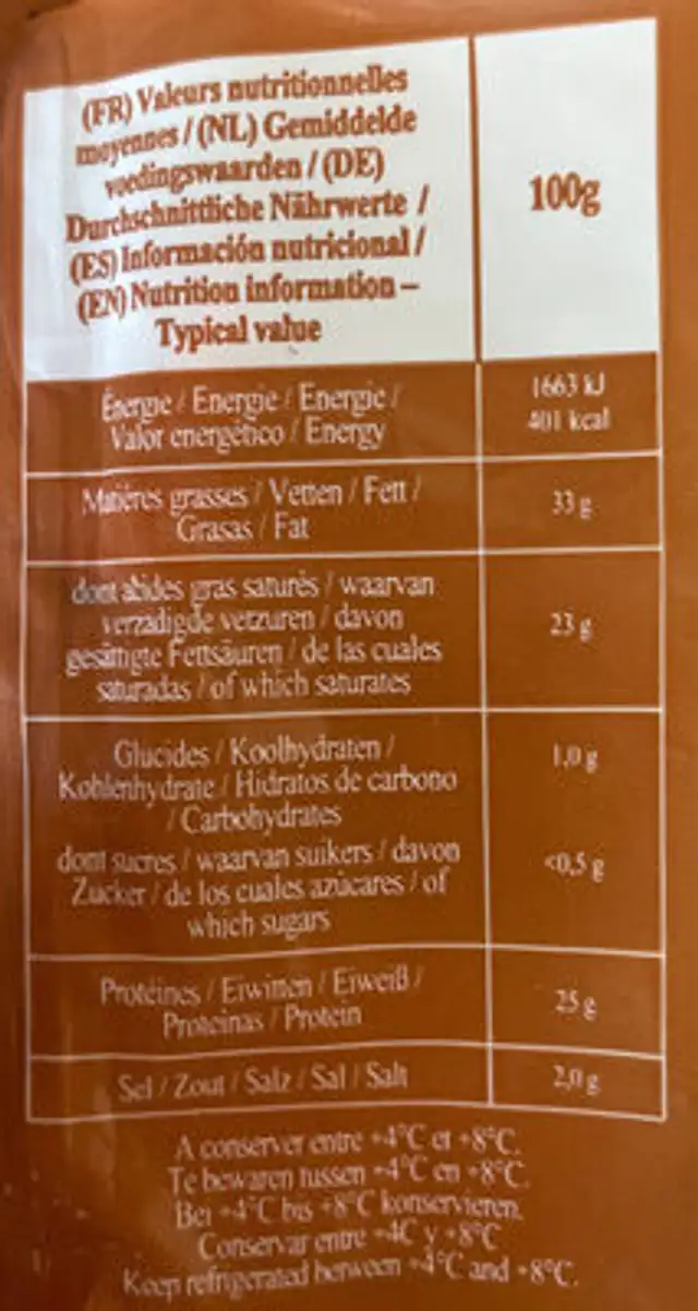 Abondance de Savoie nutrition facts table