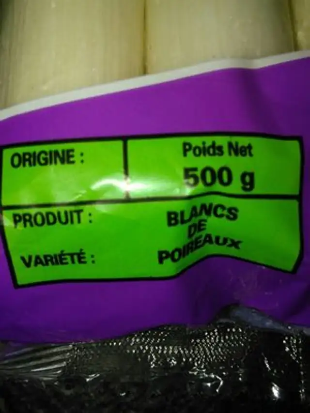 Blanc de poireaux ingredients label
