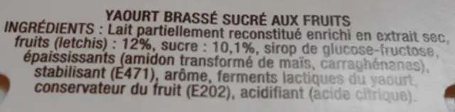 Letchi - Yaourt aux fruits ingredients label