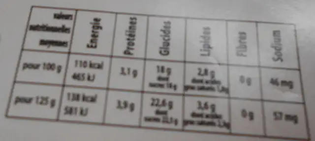 Letchi - Yaourt aux fruits nutrition facts table