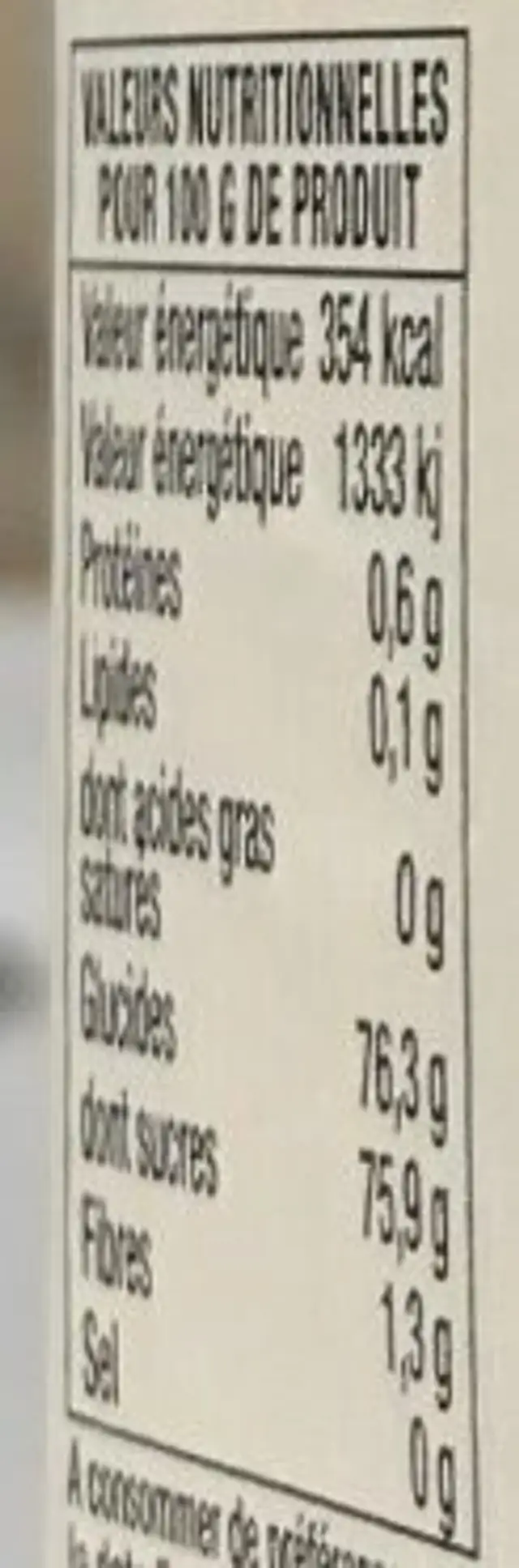 Clementine de France nutrition facts table