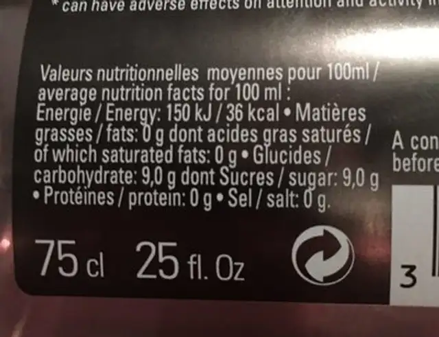 Boisson gazefiee fraise ingredients label