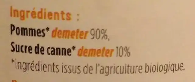 Compote de pommes ingredients label