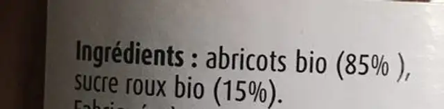 Compote d'abricots avec morceaux ingredients label