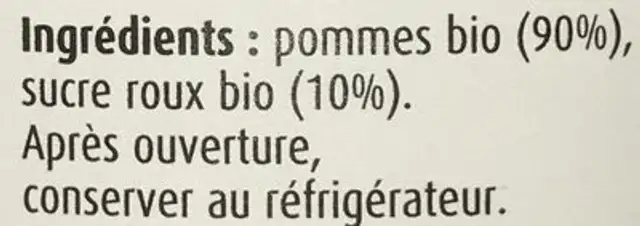 Compote pommes ingredients label