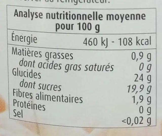 Compote pommes nutrition facts table