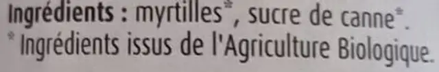 Confiture de myrtilles sauvages ingredients label