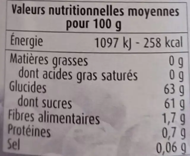 Confiture de myrtilles sauvages nutrition facts table