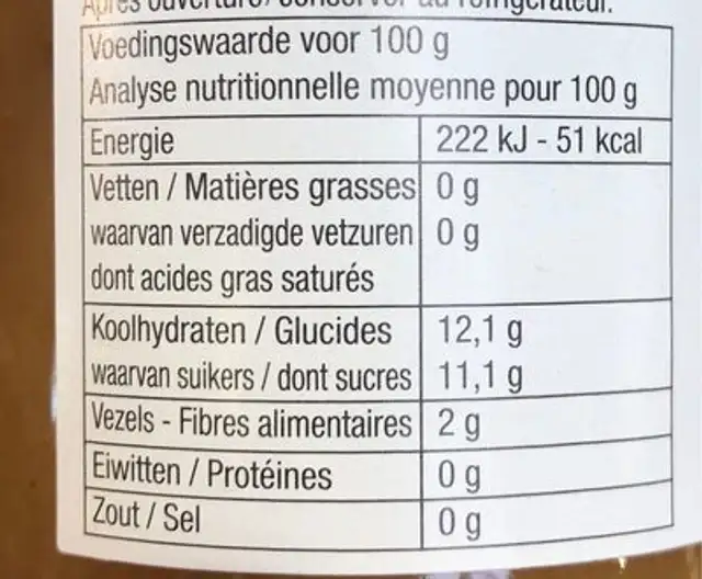 Purée pommes poires nutrition facts table