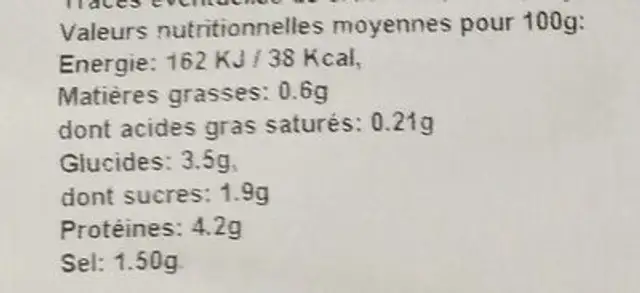 Bouchées de Poulpe, Ciboulette, Thym et Piment d'Espelette nutrition facts table