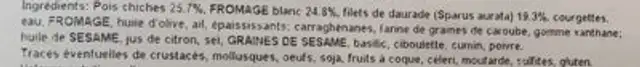 Terrine Filets de Daurade ingredients label