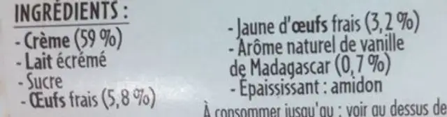 Petites Crèmes au Four Vanille de Madagascar ingredients label