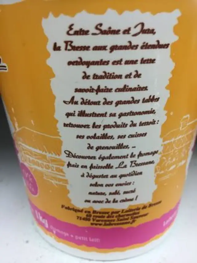 Fromage blanc en Faisselle (0% MG) ingredients label