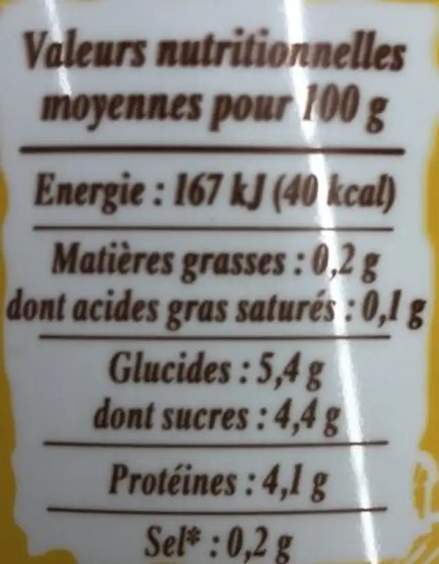 Fromage blanc en Faisselle (0% MG) nutrition facts table