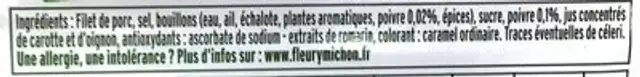 Le Rôti de Porc ZERO NITRITE ingredients label