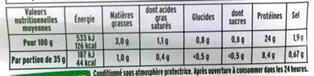 Le Rôti de Porc ZERO NITRITE nutrition facts table