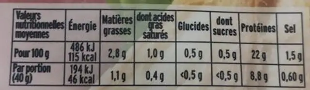 Simplement Bon à l'Étouffée nutrition facts table