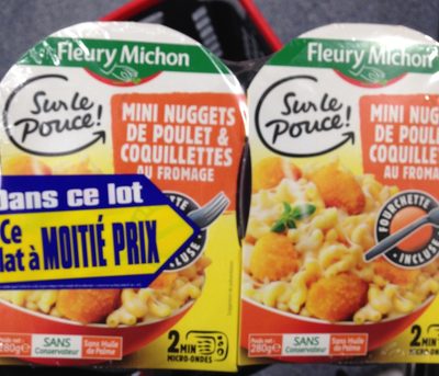 Mini nuggets de poulet et coquillettes au fromage front packaging
